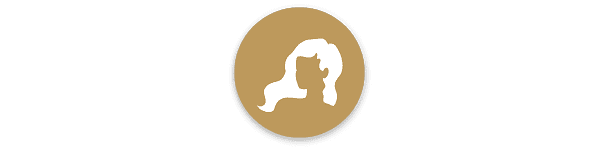Silhouette of a person with long hair in a golden circle background.